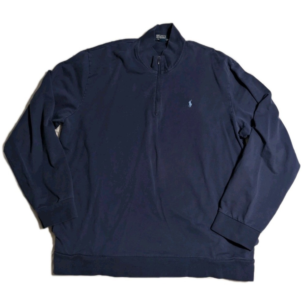 Polo Ralph Lauren Navy Quarter Zip Sweatshirt Men's‎ XXL Pima Cotton w/ Pockets